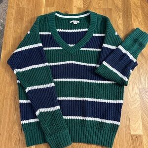 American Eagle Rugby Striped V Neck y2k sweater